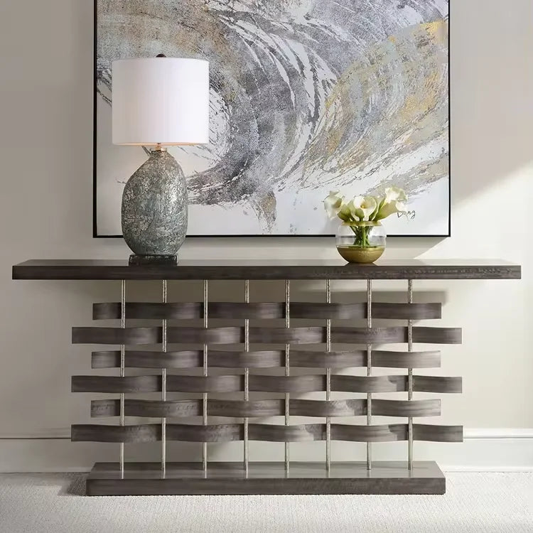 Modern Luxury Console Table Designer Wood Accent with Stainless Steel for Villa or Home for Hotel Hall Living Room Furniture