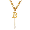 Fashion Trend Charm Designer Letter B Tassel Baroque Freshwater Pearl Link Chain Gold Plated Clavicle Necklace