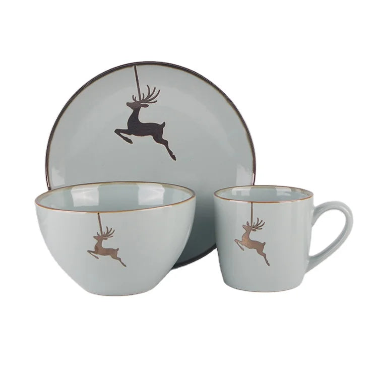 Wholesale Custom logo Nordic Luxury Ceramic Bowl Plate Mug Gold Rim Dinnerware Set