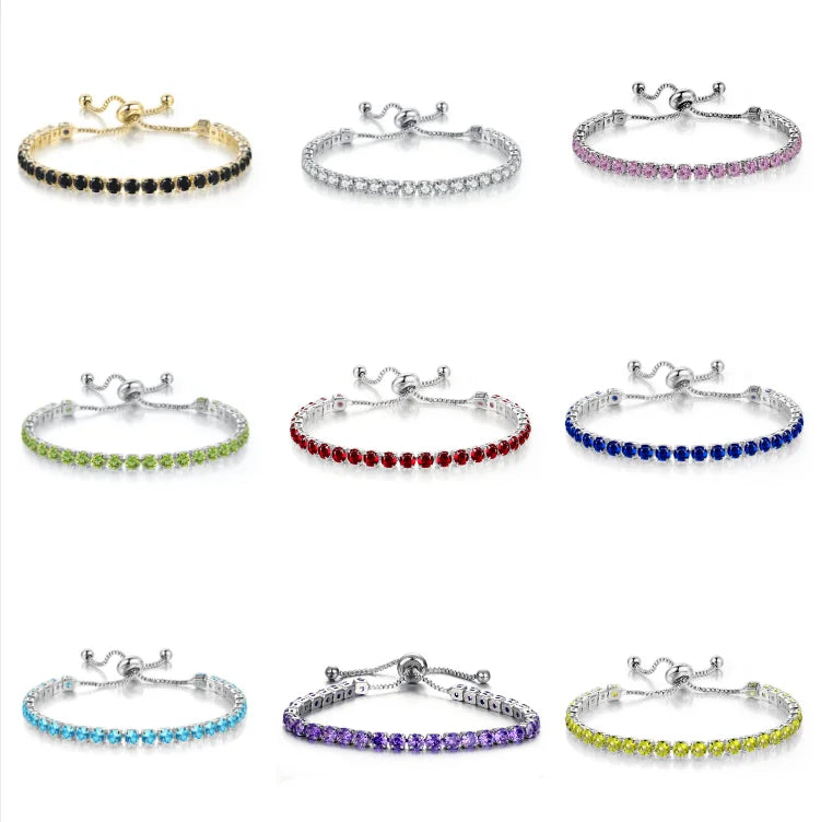 12 Month Birthstone Gemstone Luxury Shiny CZ Diamond Crystal AAA Zircon Tennis Chain Bracelet for Women Girls