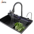 Led Multifunction Kitchen Sink Stainless Steel 304 Piano Key Large Single Slot Flying Rainfall Kitchen Sink With Cup Wash