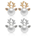 Fashion Christmas Jewelry Gift Cute Pearl Reindeer Korean Style Statement Earring Girl's Stud Earrings