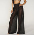 STOCK 2Colors Wide Waist Band Sheer Mesh Long Pant Loose See Through Beach Pant S-2XL