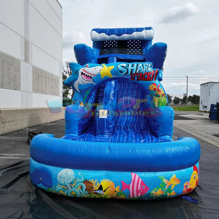 Backyard Shark Inflatable Water Slide Pvc Tarpaulin Bouncy House Commercial  Inflatable Water Slides for Kids and Adults Pool