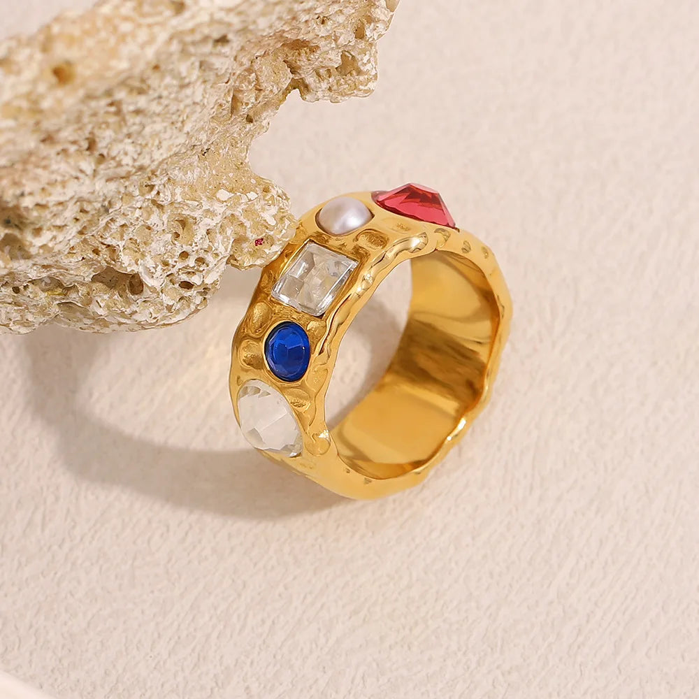 Wholesale Hot-selling Classic Fashion Red Gold Band Green White and Seaglass Blue Sapphire Rings for Anniversary Gift