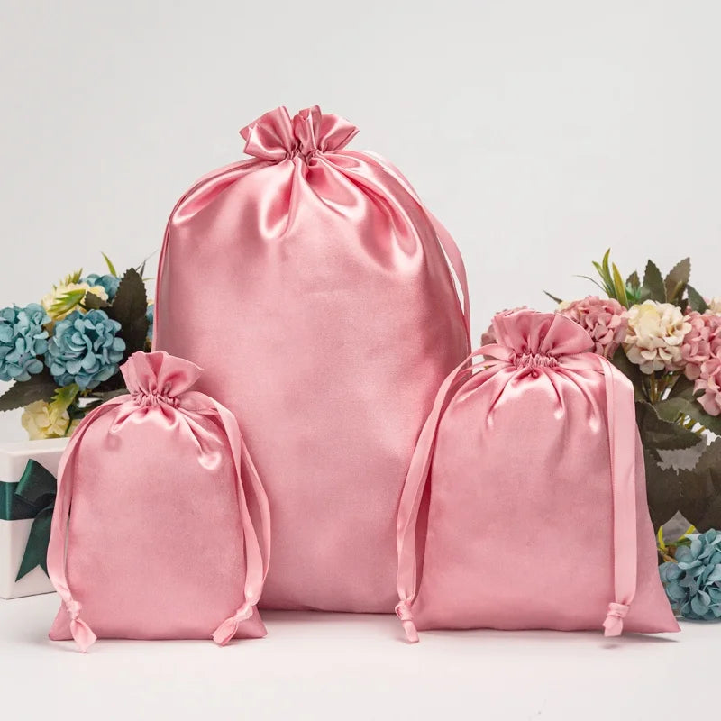 Custom Printed Logo Luxury Bundle Wig Hair Extension Satin Drawstring Bag Customizable Sizes Colors 120-250GSM Thickness Clothes