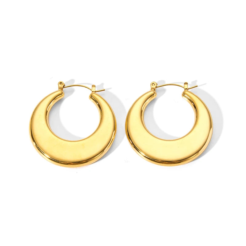Minimalist Stainless Steel 18K PVD Plating Hollow Hoop Earrings High Polished  Waterproof Jewelry for Woman
