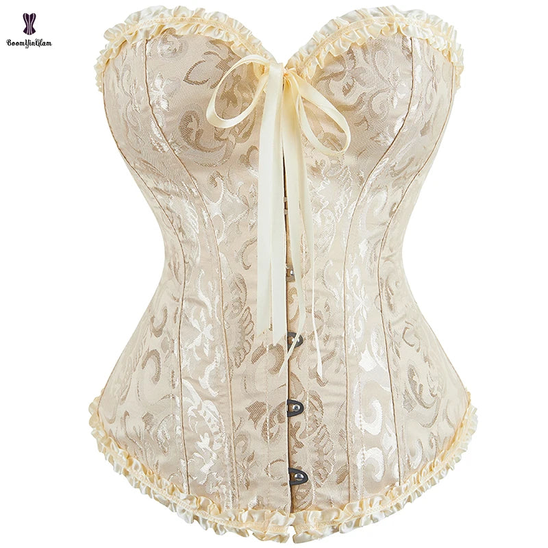Victorian Gothic Floral Overbust Corset Elegant Waist Bustier Top Lace up Boned Korsett Corselet Basques Sexy Lingerie