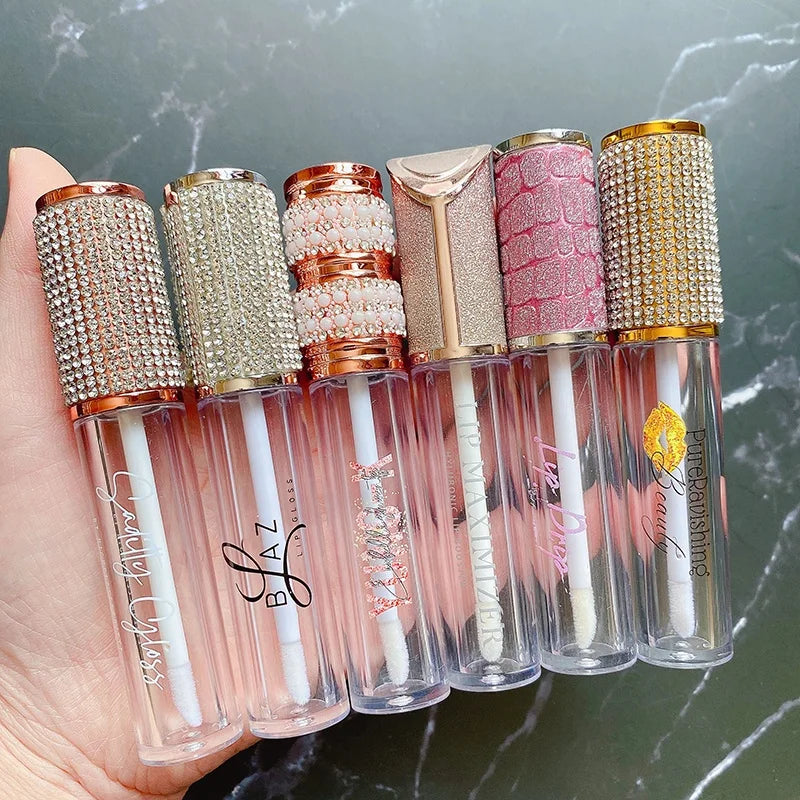 Hot Sale MOQ 100pieces Customize Logo Metallic 6ml Gold Silver Liquid Containers Empty Rhinestone Lipgloss Tube
