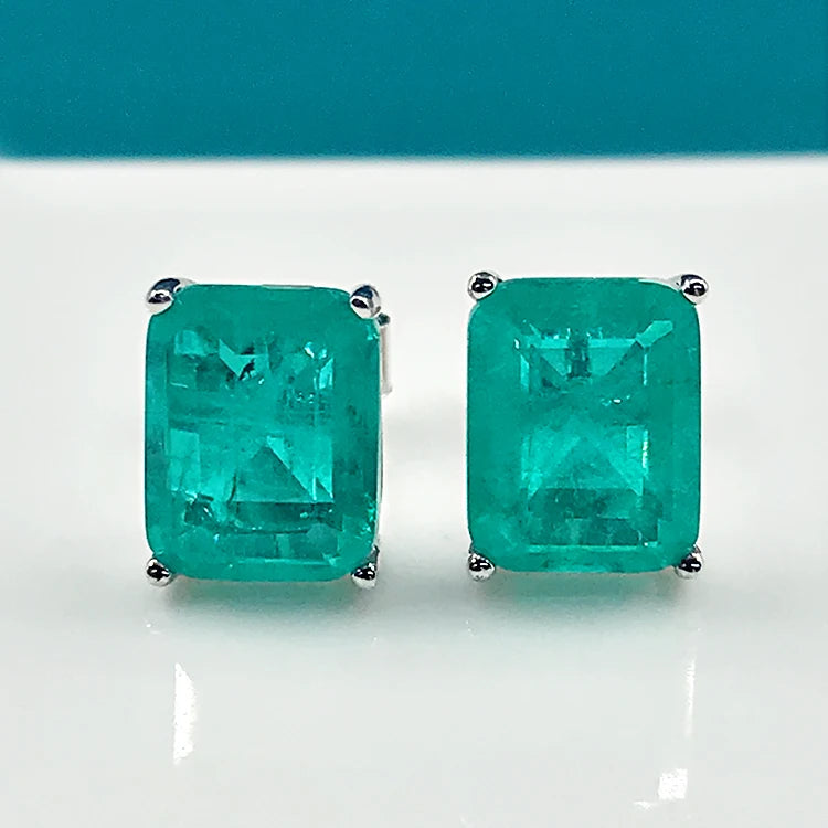 Fashion CZ Zircon Emerald Stud Earrings Simple Ladies Dancing Party Jewelry Square Earrings Stone Inlay Stud Earrings for Women