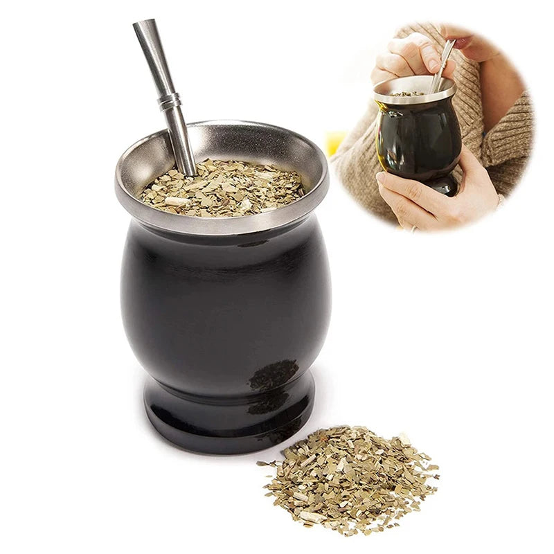 Mate Cup 8oz Stainless Steel Vacuum Yerba Mate Cups Tumbler Coffee Mug with Spoon Straws and Brush