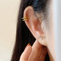 Minimalist Hypoallergenic 18K Gold Plated Stainless Steel Earring Double Layer CC Semicircular Hole Cuff Clip Earrings YF4100