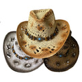 Wholesale Cheap Men Western Hat Bands Distressed  Straw Cowboy Hat