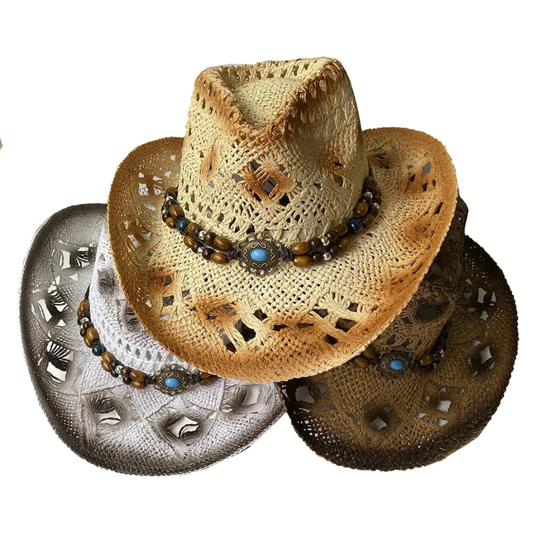 Wholesale Cheap Men Western Hat Bands Distressed  Straw Cowboy Hat
