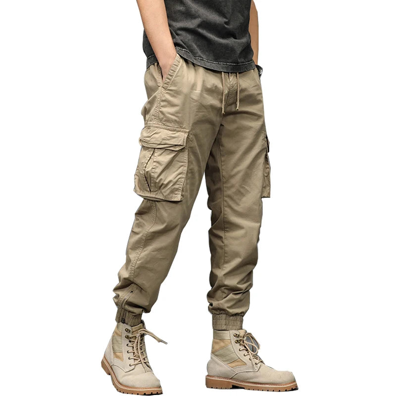 Wholesale Spring Summer Casual Straight Lightweight Mid Waist Breathable Cotton Hip Hop Mens Khaki Cargo Jogger Pants