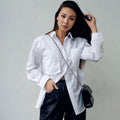 Fashionable Hot Selling Button Long Sleeve White Woman Oversized Shirt Top Casual
