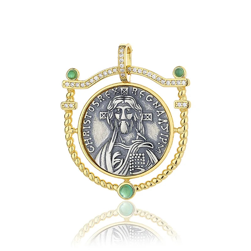 Vintage Byzantine Empire King Gold Coin Pendant Necklace for Women Men