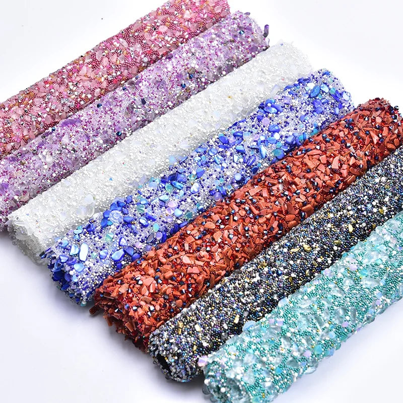21*31.5cm Hot Fix Colorful Caviar Beads Gravel Mesh Strass Sheet Self Adhesive Rhinestone Sticker Applique DIY Wedding Clothing