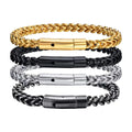 Trendy Men's Franco Chain Bracelet 6mm Gold & Diamond Plated Stainless Steel Emerald Cut Diamond Design Hip Hops Jewelry