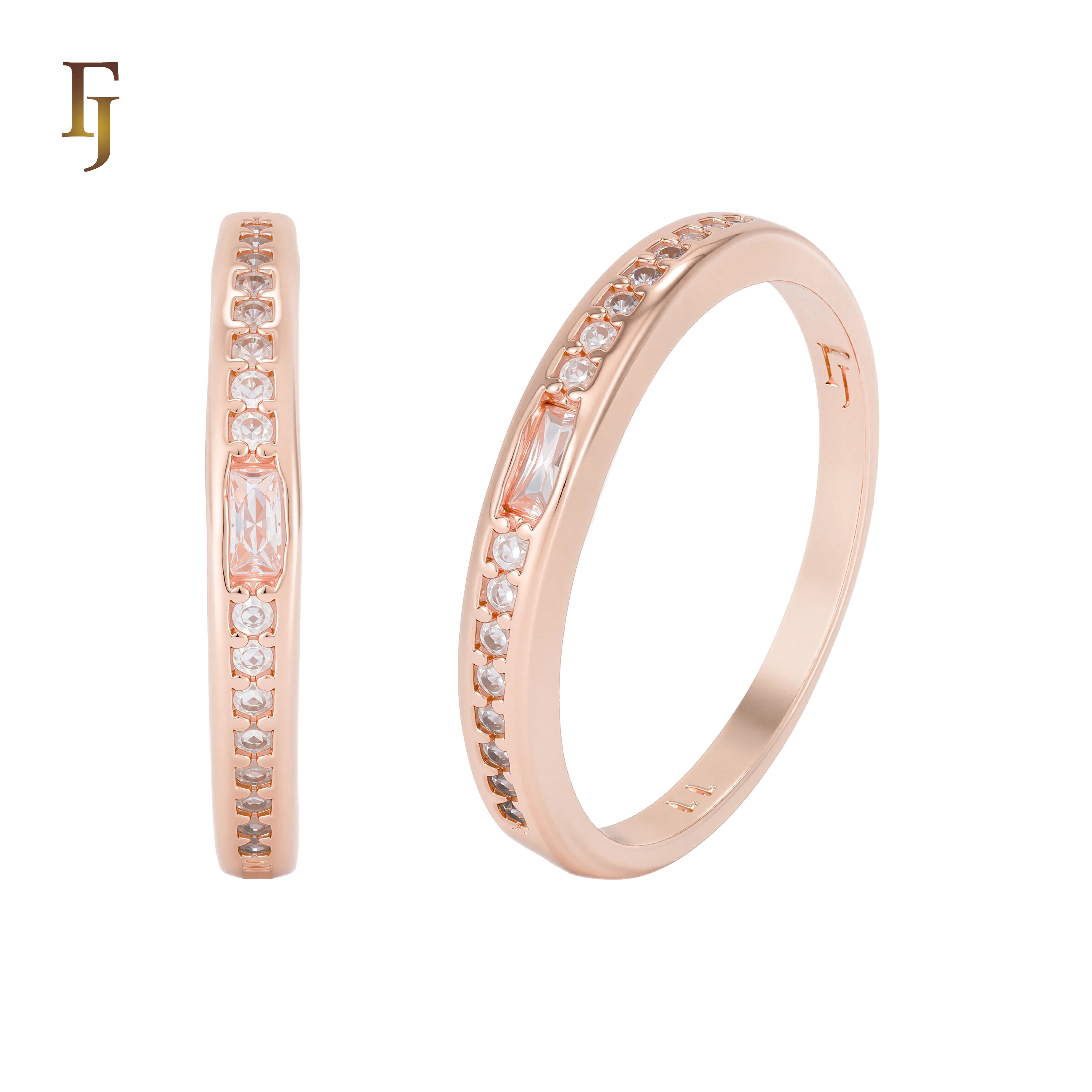 FJ Fallon Fashion Jewelry Solitaire Wedding Band Rings Plated in Rose Gold Brass Based Pro