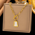 Children's Stainless Steel Trend OT Buckle Chains Necklace White Geometric Shell Pendant Gold Personalized Jewelry Great
