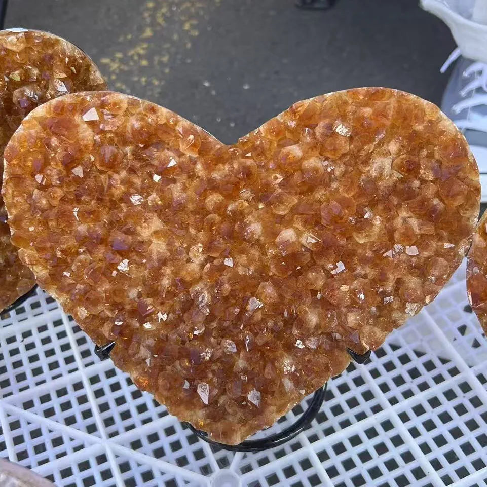Brazilian Citrine Cluster Ornaments Natural Rough Stone Block Crystal Ore Specimen with Citrine Heart Natural Crafts