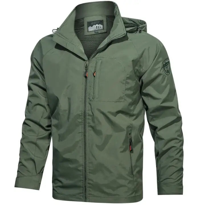 Mens Windproof Jacket Winter Outerwear Tactical Khaki Green Canvas Cargo Bomber Jacket With Hood