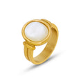 High End 18K Plain Gold Vintage White Shell Stainless Steel Rings for Women Tarnish Free & Waterproof Jewelry MegaBDM