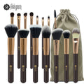 HMU Drop Shipping  Low MOQ Coffee Wood Synthetic Hair and pony Hair 15pcs Custom Brushes Makeup Private Label