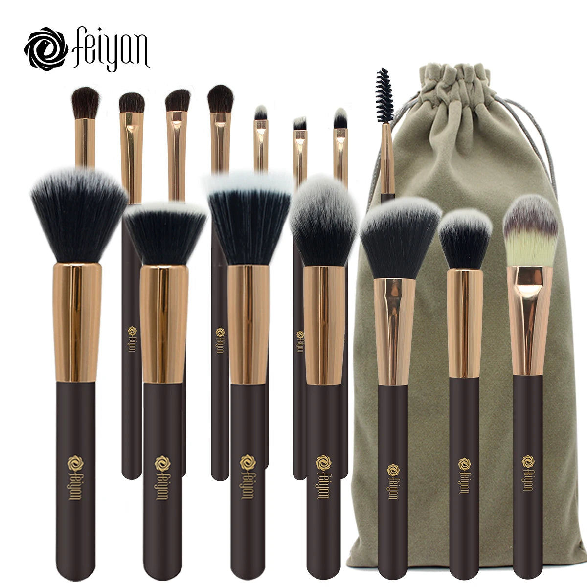 HMU Drop Shipping  Low MOQ Coffee Wood Synthetic Hair and pony Hair 15pcs Custom Brushes Makeup Private Label