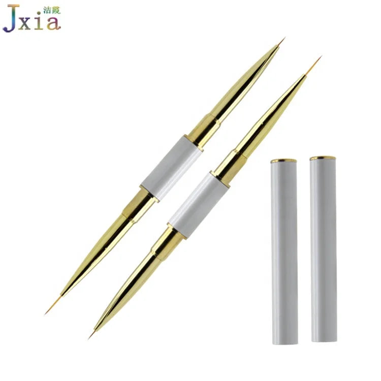 White Metal Handle Gold Ferrules Design Double Sided Nail Art Fine Striper Painting Gel Thin Liner Brush