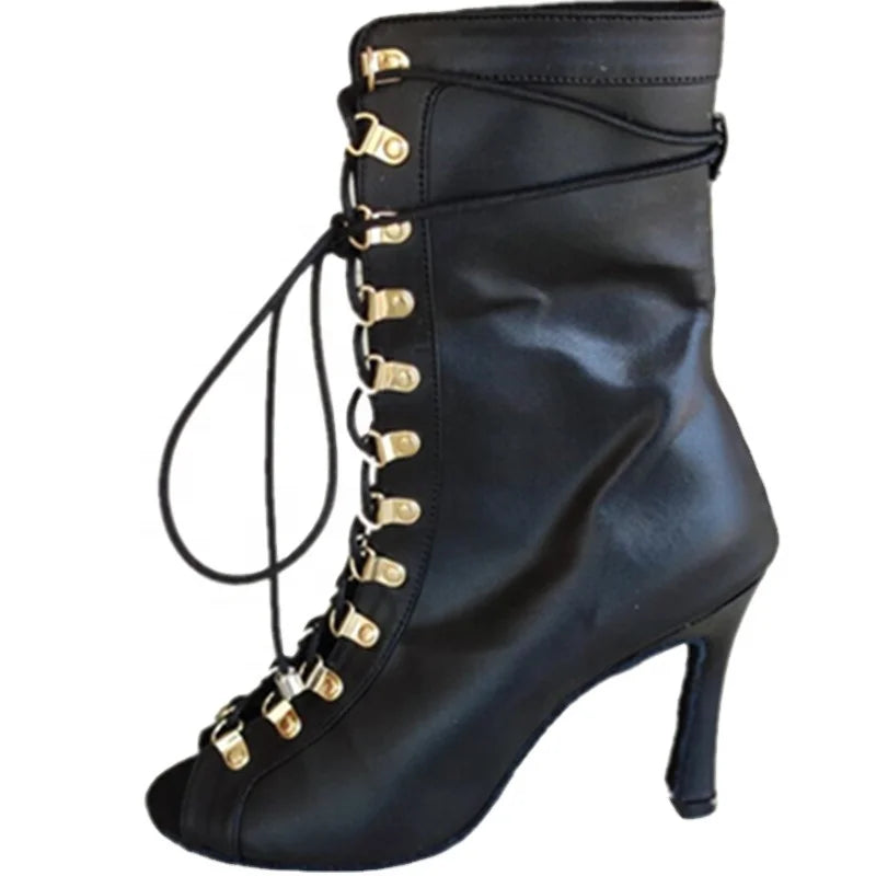 Evkoodance New Arrival Professional 10cm Heel Black Leather Modern Evening Party Open Toe Women Jazz Ballroom Dance Shoes