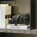 Flolenco Home Decor Resin Craft Rhinoceros Sculpture Interior Tabletop Living Room Luxury Decoration Accessories Rhino Statue