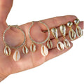 HOVANCI Bestseller Fashion 7 Natural Cowrie Shell Hoop Earring Set Gold Plated Heart-shaped Design for Women's Wedding
