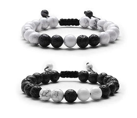 White Howlite Black Rock Lavs Stone Bracelet Couples Friendship Distance Energy Beads Jewelryfor Valentine's Day Present