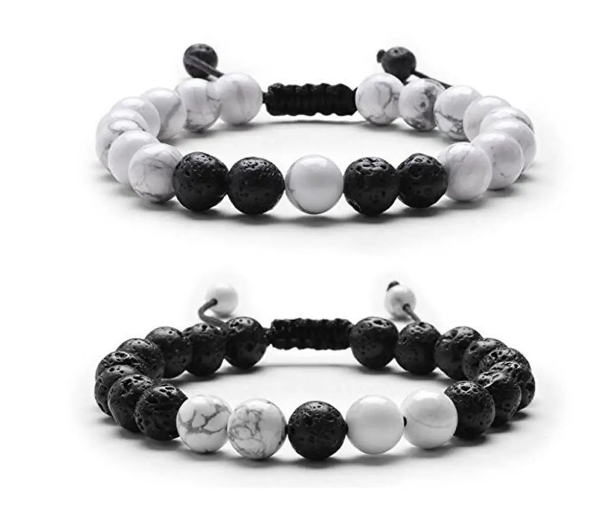 White Howlite Black Rock Lavs Stone Bracelet Couples Friendship Distance Energy Beads Jewelryfor Valentine's Day Present