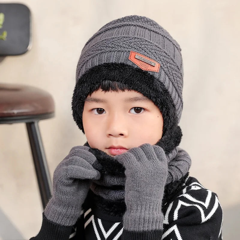 New Arrival 100% Acrylic Beanie Cap Striped Embroidery Winter Kids Adults Knit Hats Scarfs Gloves Set