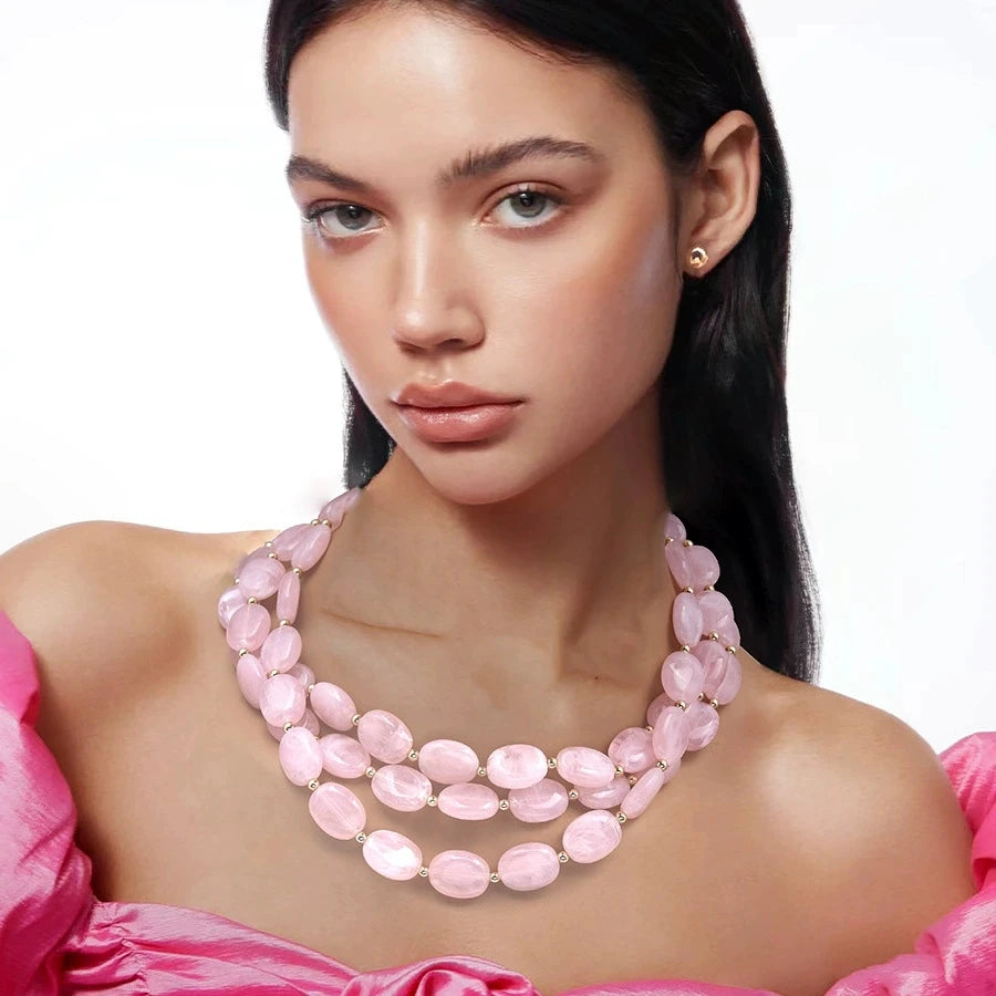 Zooying 2025 Handmade Bohemian Irregular Geometric  Multi Layers pink Resin Beads Necklace for Women