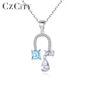 CZCITY Topaz Color Synthetic Gemstone Women Fine Jewelry Necklace Pendant Girls Chain Necklace S925 Pendants & Charms