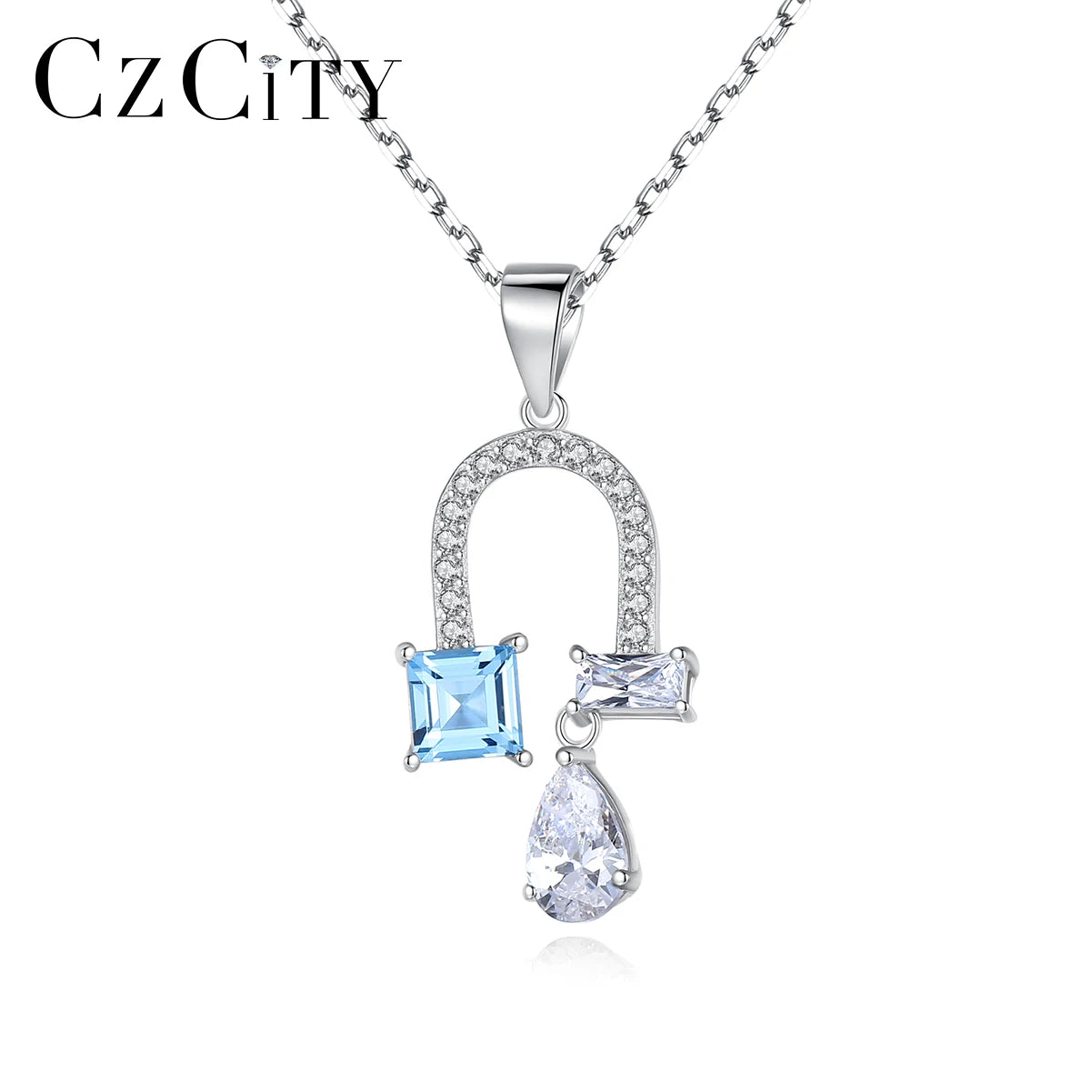 CZCITY Topaz Color Synthetic Gemstone Women Fine Jewelry Necklace Pendant Girls Chain Necklace S925 Pendants & Charms