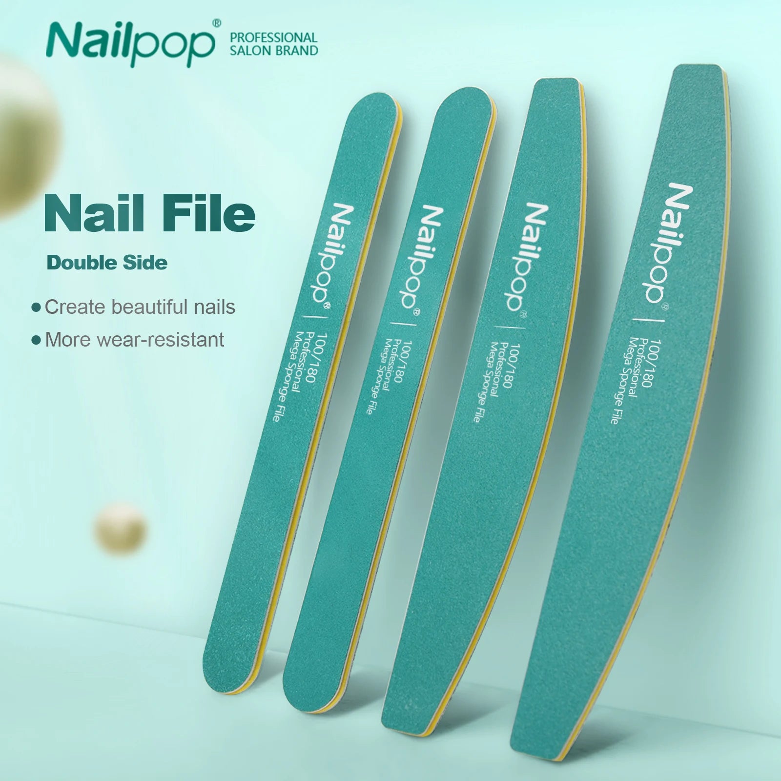 NAILPOP Professional Home Nail Care Set 2pcs 100/180 Grit Halfmoon Nail Files Polishing Grinding Manicure Pedicure Sandpaper