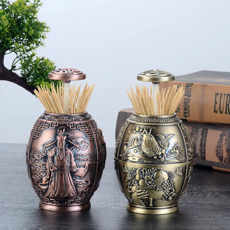 European Retro Style Automatic Hand Pressure Toothpick Holder Creative Home Dining Room Living Room Ornament Toothpick Box