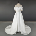 10139# Real Photos High Quality Off Shoulder V Neck Mikado Mermaid Wedding Dress for Women Bride Gown With Detachable Train