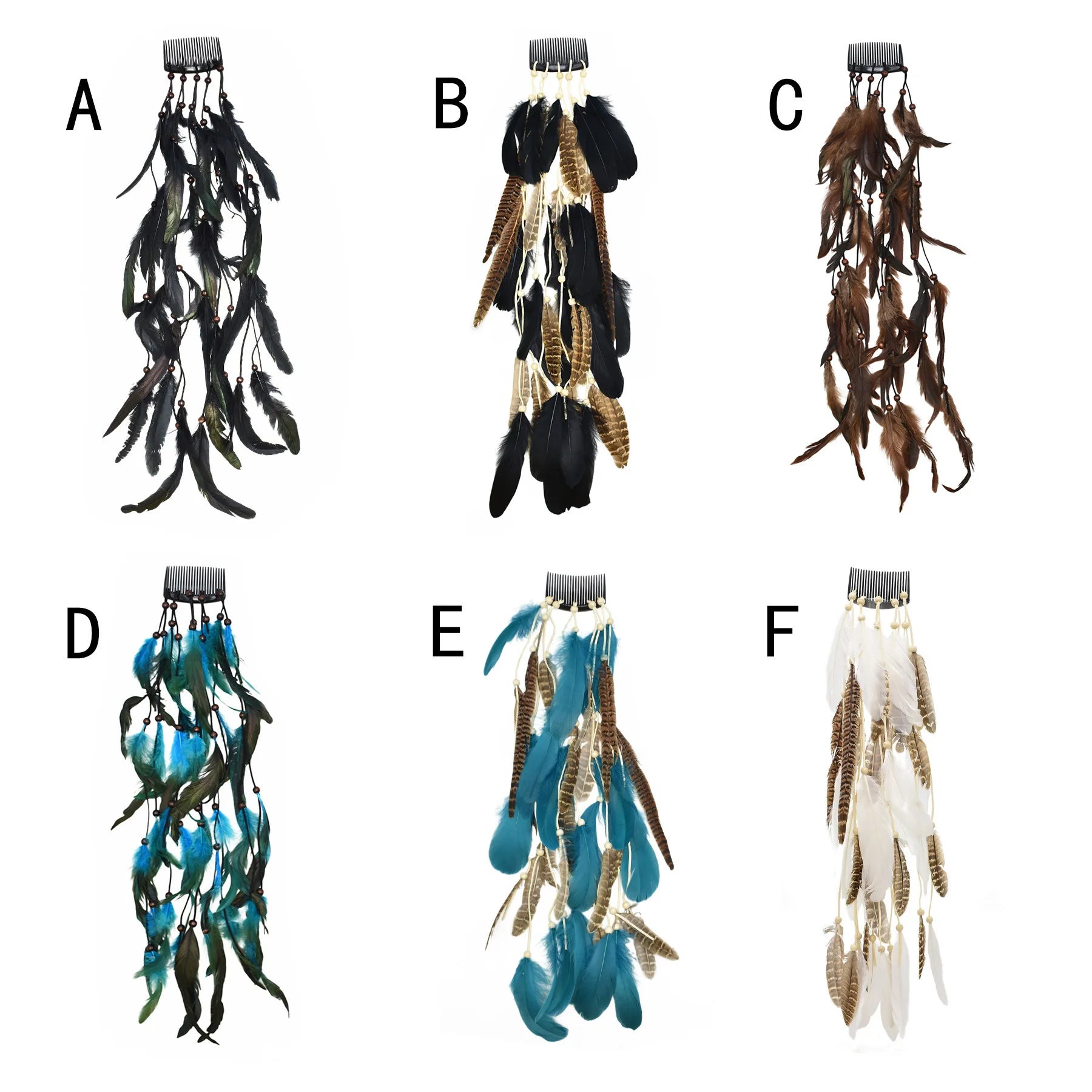 Feather Hair Comb Handmade Hippie Feather Extensions with Clip Comb Tribal Feather Braided Beads Headdress