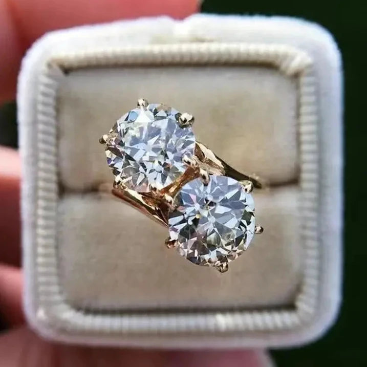 Huitan Double Round Cubic Zirconia New Rings for Women Fashion Wedding Gold Plating Women Sparkling Jewelry Cheap Hot Sale Rings
