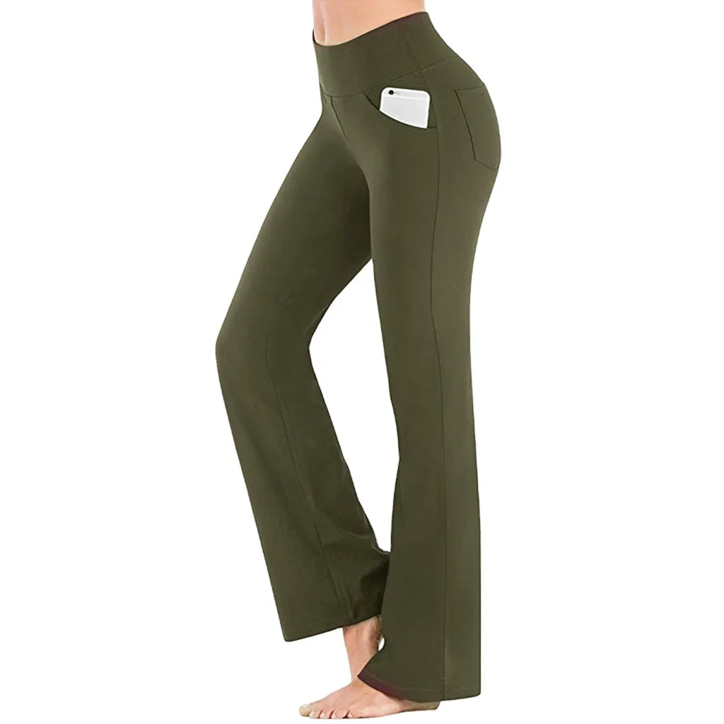 Customized Private Emblem Solid Color Boot Yoga Pants Women's High Waist Flare Fitness Yoga Pant Belt Pocket