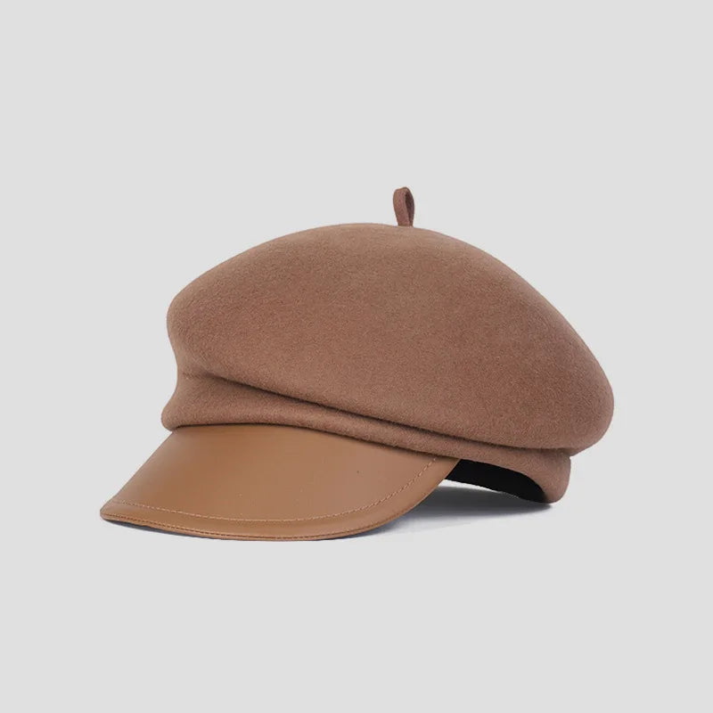 High End Hat Women Fall Winter Wool Stereotyped Baseball Hat Ladies Temperament Fashion Women Beret Hat Leather Eaves Sports Cap