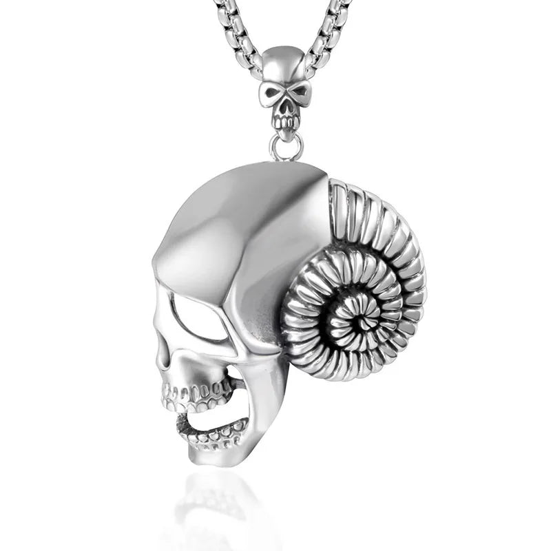Hollow Skull Head Stainless Steel Punk Hip Hop Pendant Conches Earring Necklace-Fine Pendants & Charms
