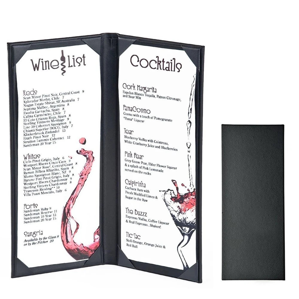 4.25 X 11 Menu Holder Menu Covers 2 View Leather Menu Book Double Fold Panel for Restaurant Coffee Bars Drink Cocktail