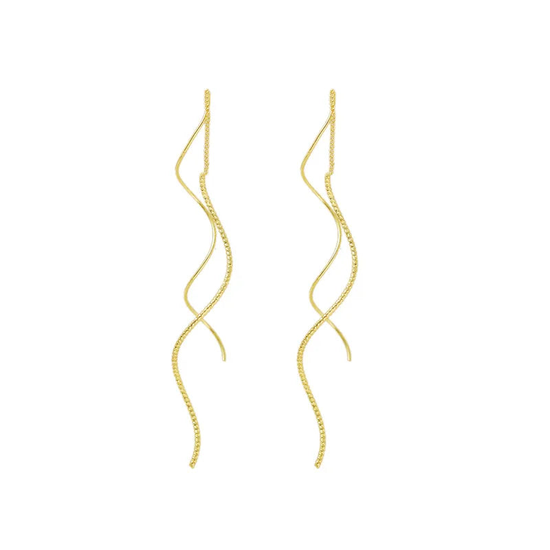 Fashion Simple Gold Plated Threader Dangle Stud Earrings Female Personalized Twist Shape Infinity Stud Earrings